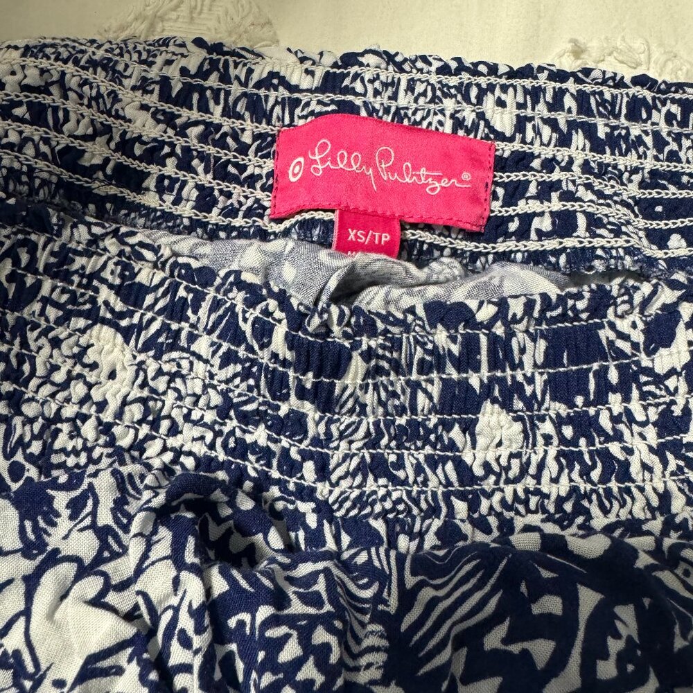 Lilly Pulitzer Target Blue Fish Print Upstream Strapless Jumpsuit Size XS